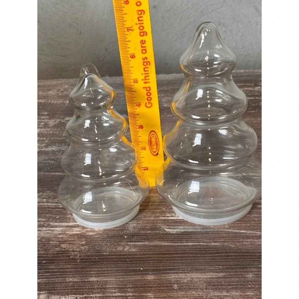 Set of 2 Vintage Clear Glass Christmas tree candy‎ jars or canisters